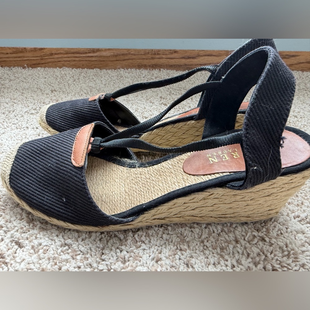 Lauren Ralph Lauren Black and Tan Women's Espadrille Sandals